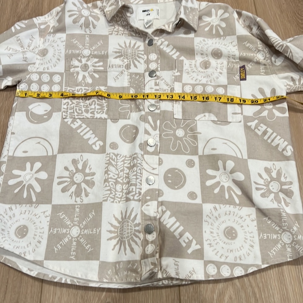 Smiley x H&M long sleeve oversized shacket size xs, hippie, boho, neutral - Picture 11 of 14